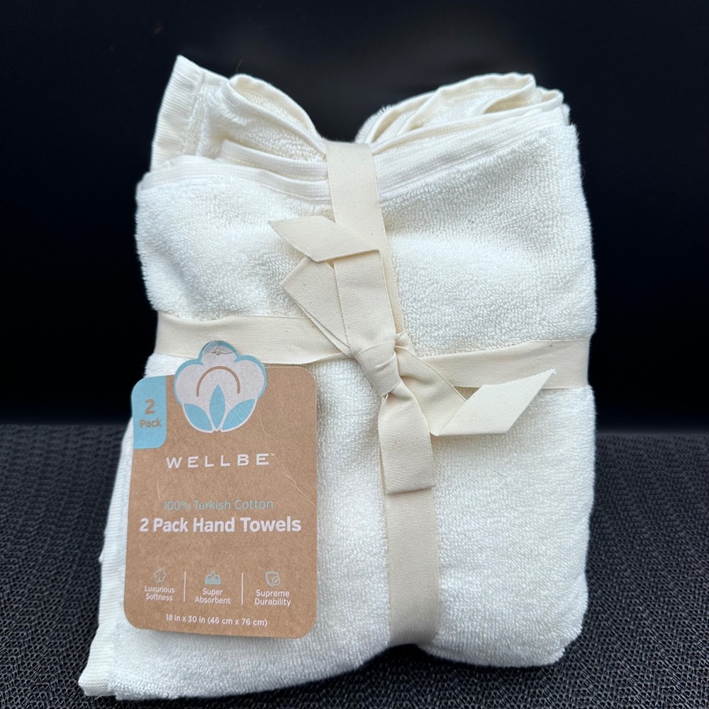 Wellbe 2 Pack White Turkish Cotton Hand Towels 700 GSM 18x30 1009
